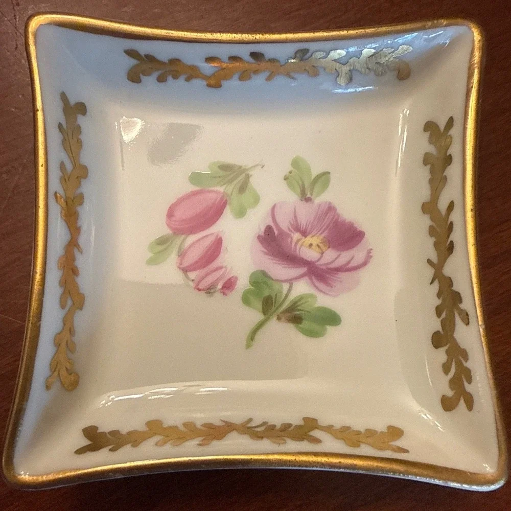 Dresden butter pat dishes set of 4 floral gold antique porcelain painted trinket